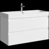 Комплект подвесной тумбы Aqwella Geometria 100x45 см на 2 ящ., белый с умывальником Вилис 100